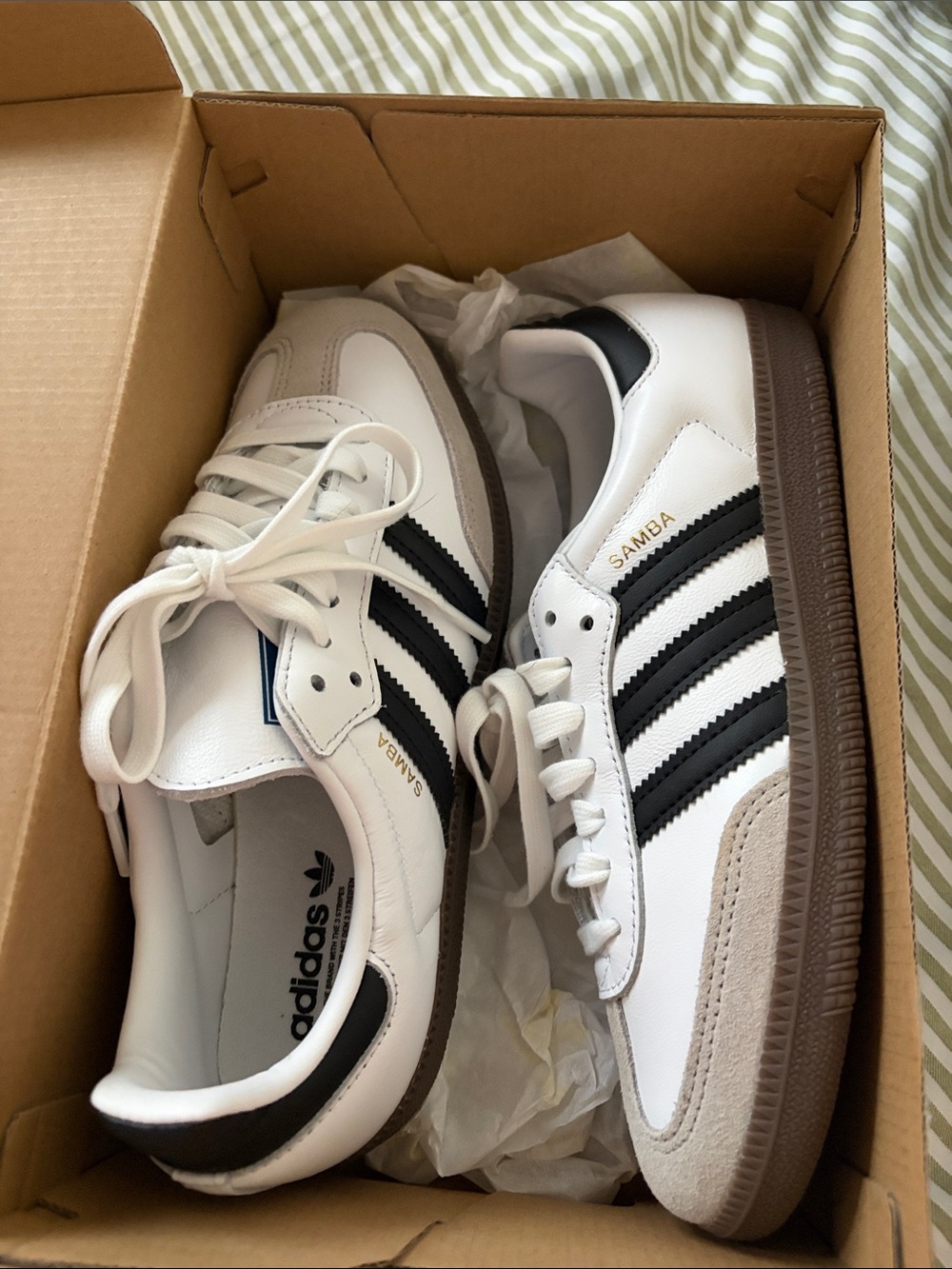 adidas Samba Sneakers in White, Black & Tan